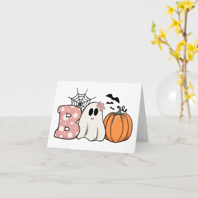 Cartão Halloween Boo Fantasma Abóbora Morcegos Teia de Ar (Flor Amarela)