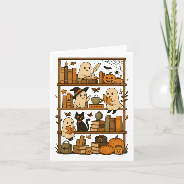 Cartão Halloween Bookshelf (Frente)