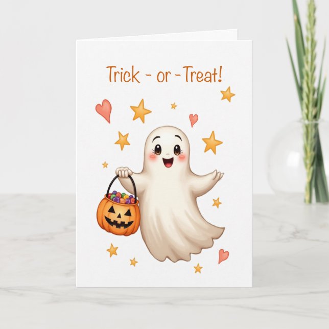 Cartão Halloween Bootiful Girl Trick or Treat Cute Girl (Frente)