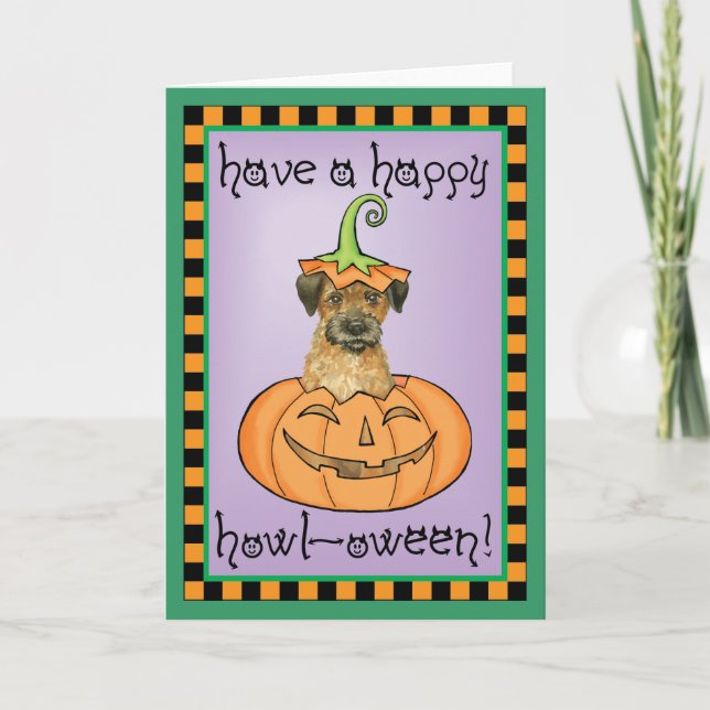 Cartão Halloween Border Terrier (Frente)