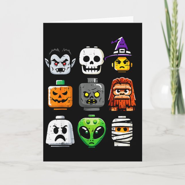 Cartão Halloween Brick Pumpkin Ghost Heads Costume Boys K (Frente)