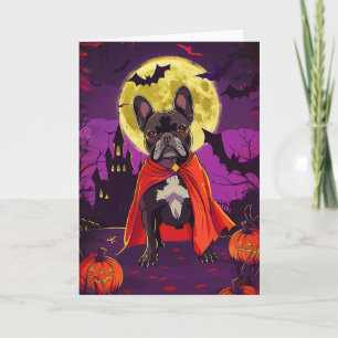 Cartão Halloween Bulldog Francês Vampiro Abóboras Assusta
