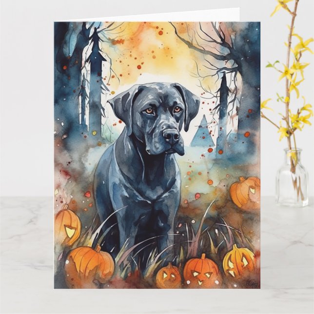 Cartão Halloween Cane Corso Com Pumpkins Assustado (Flor Amarela)