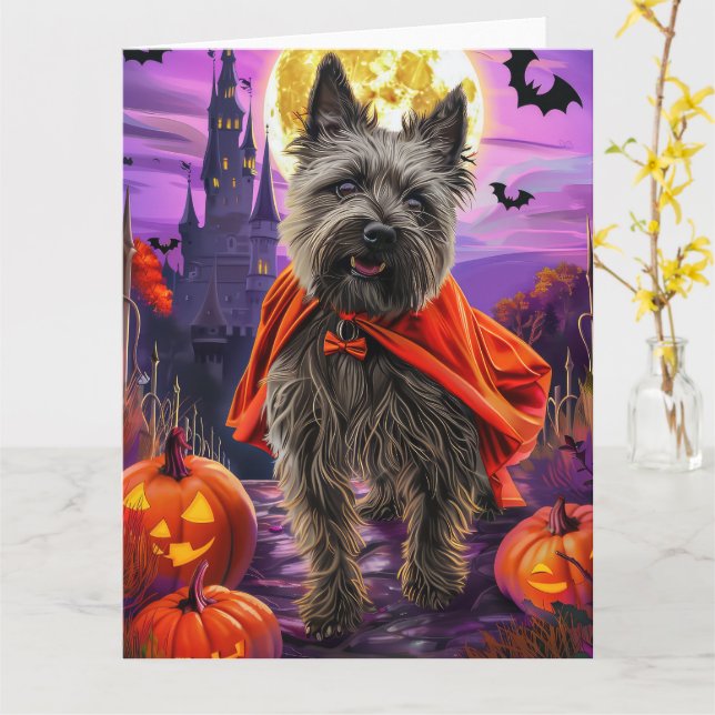 Cartão Halloween Cane Corso Vampiro Pumpkins assustado (Flor Amarela)