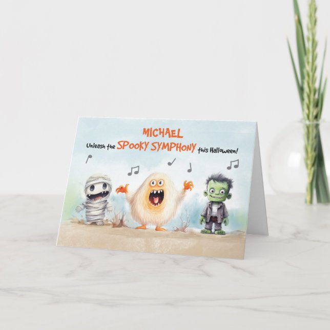 Cartão Halloween Cantando Monstros Musicais (Frente)