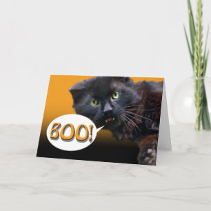 Cartão Halloween Card Black Cat says Boo! blank inside