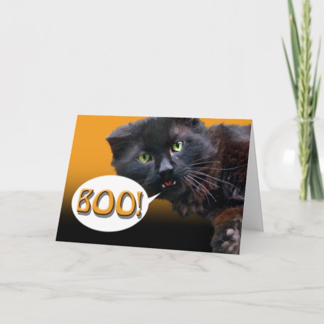 Cartão Halloween Card Black Cat says Boo! blank inside (Frente)