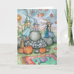 Cartão Halloween Card Witch Cat Tea Party Fun