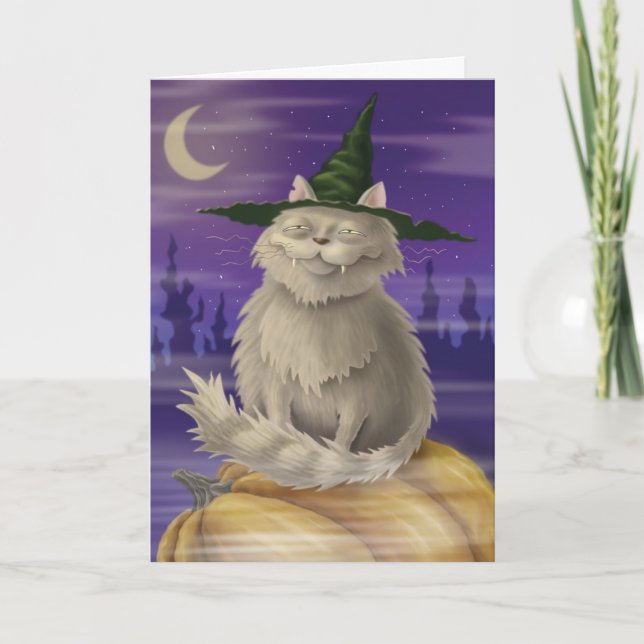 Cartão Halloween card with big smug witches cat (Frente)