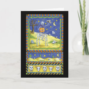 Cartão Halloween card with skeleton cowboy