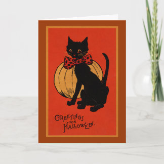 Cartão Halloween Cat and Pumpkin