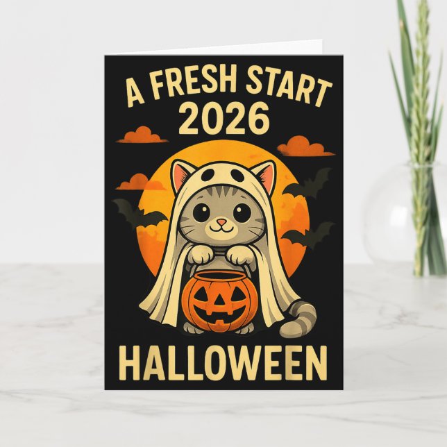 Cartão Halloween Cat Ghost Graphic - Fresh Start 2026  (Frente)