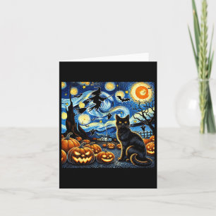 Cartão Halloween Cat Van Gogh Starry Night Witch Byts Pum