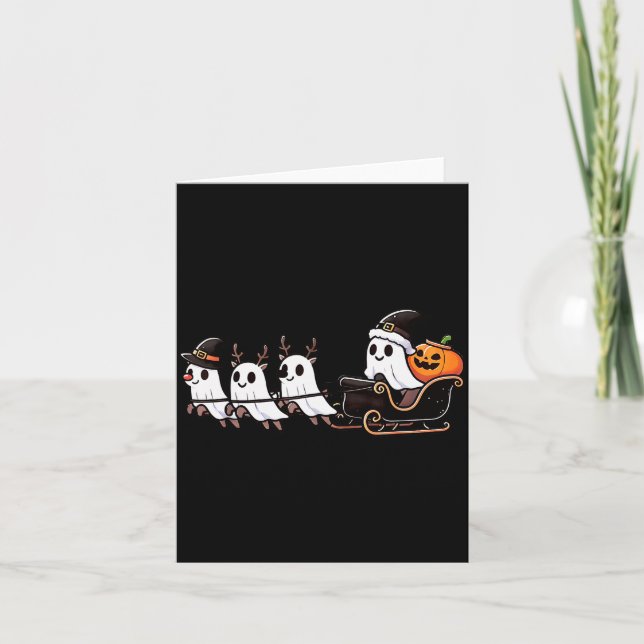 Cartão Halloween Christmas Santa's Reindeer Ghost Happy G (Frente)