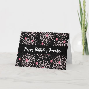 Cartão Halloween Cobwebs e Spiders Patterno Aniversário