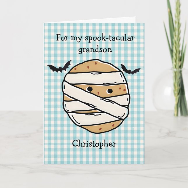 Cartão Halloween Cookie Mummy Maze Grandson (Frente)