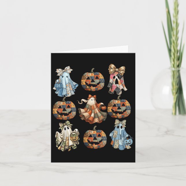 Cartão Halloween Coquette Arco Pumpkin Ghost Patchwork Sp (Frente)