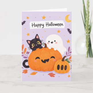 Cartão Halloween cor-de-rosa fofo