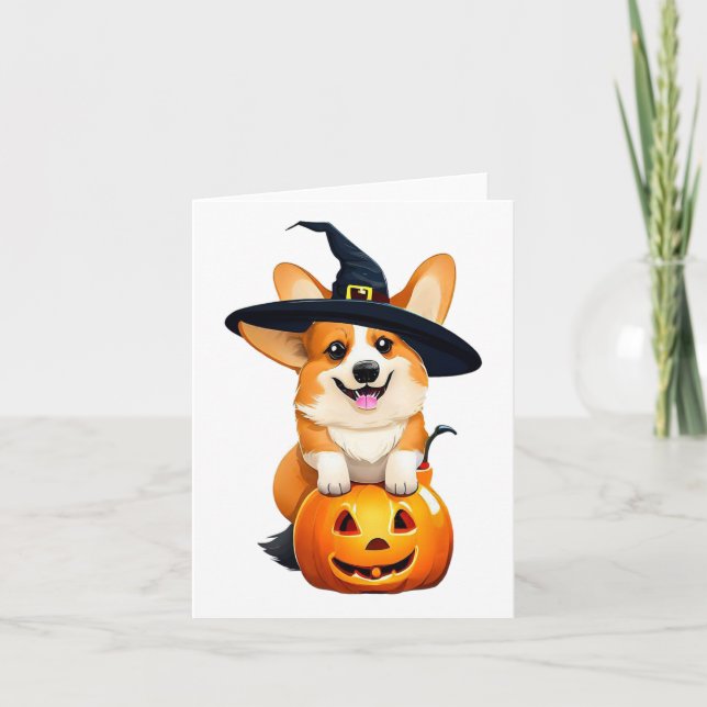 Cartão Halloween Corgi Witch Hat (Frente)