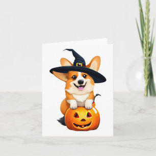 Cartão Halloween Corgi Witch Hat