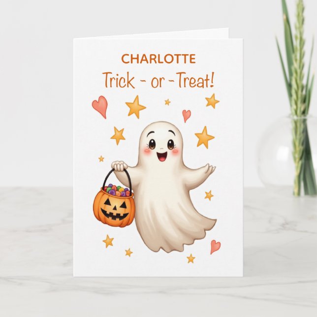 Cartão Halloween Custom Name Boo-tiful Girl Trick-or-Trea (Frente)