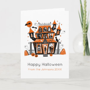 Cartão Halloween da Casa Assombrada ilustrado