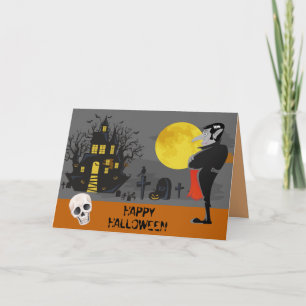 Cartão Halloween de casa assombrada por vampiros