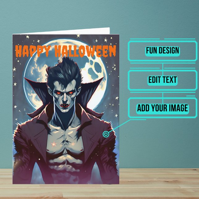 Cartão Halloween de vampiro masculino atrativo (Send a special greeting to a friend at Halloween with this fun card.)