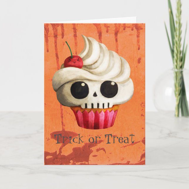 Cartão Halloween Deadly Skull Cupcake (Frente)