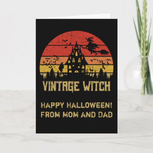 Cartão Halloween Distressed Vintage Witch Retro Sunset