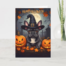 Cartão Halloween do Buldogue Francês da cinza