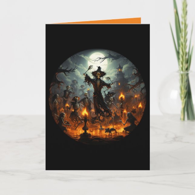 Cartão Halloween do famoso Skeleton Witts (Frente)