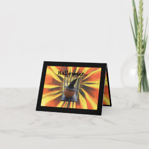 Cartão Halloween e vestindo o Chapéu da Bruxa