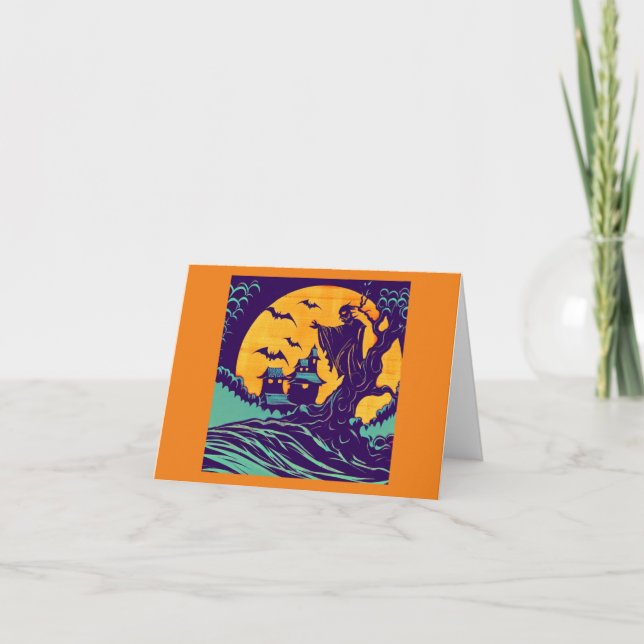 Cartão Halloween - Estilo de recorte de madeira 2 (Frente)