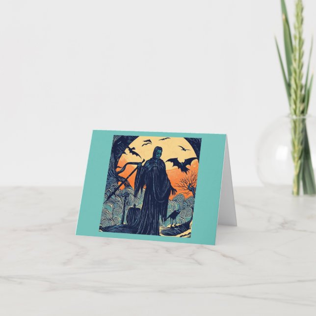 Cartão Halloween - Estilo de recorte de madeira 3 (Frente)