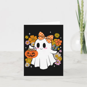 Cartão Halloween Fantasma Fofo Floral Vintage Doce ou Tra