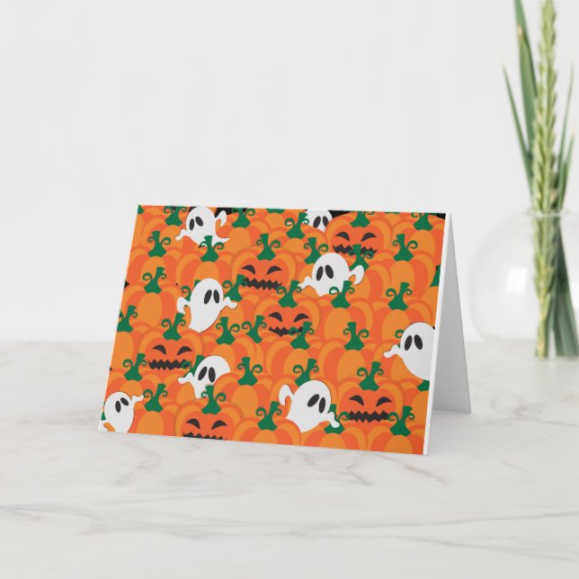 Cartão Halloween Fantasmas Assombrados Pumpkin Patch (Frente)