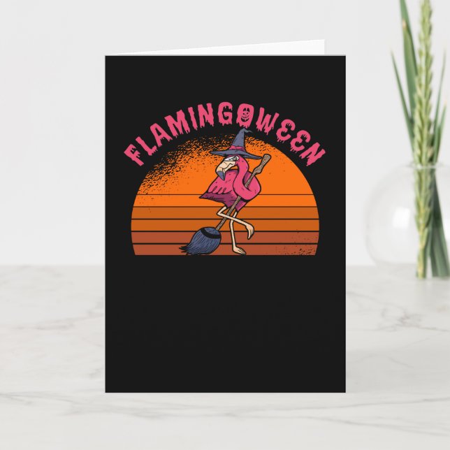 Cartão Halloween Flamingo Flamingobetween Witée Broom Ret (Frente)