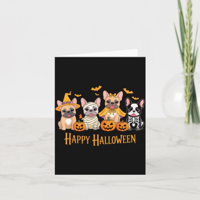 Cartão Halloween French Bulldog Dogs Pumpkin Funny  (Frente)