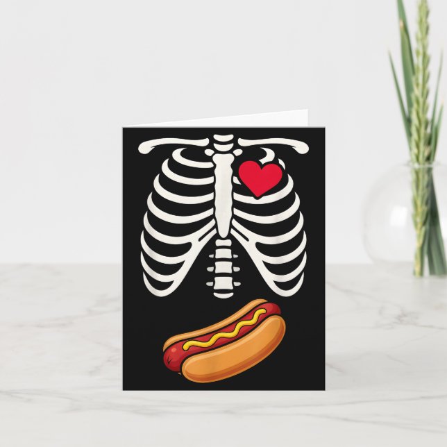 Cartão Halloween Funny Skeleton Ribcage Hotdog Food Lover (Frente)