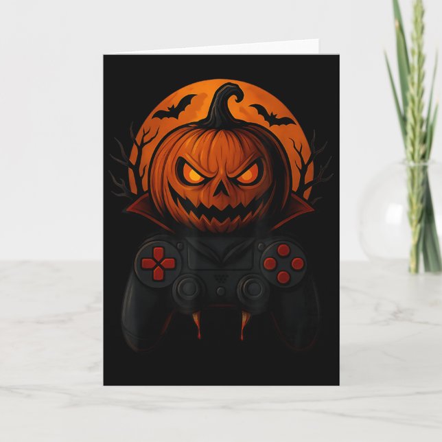 Cartão Halloween Gaming Controller Soky Pumpkin Gamer Boy (Frente)