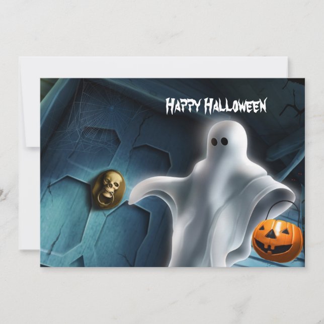 Cartão Halloween Ghost com abóbora (Frente)