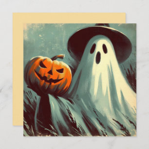 Cartão Halloween Ghost e Jack-o'lantern Spooky