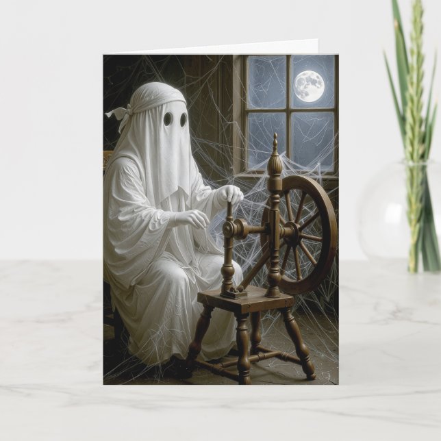 Cartão Halloween Ghost On Spinning Wheel (Frente)