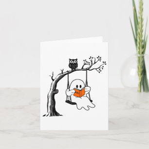 Cartão Halloween Ghost Swing Lendo Vintage Costume Wome