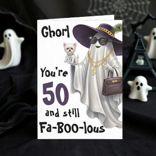 Cartão Halloween Ghost Womens Engraçado Feliz 50º Anivers