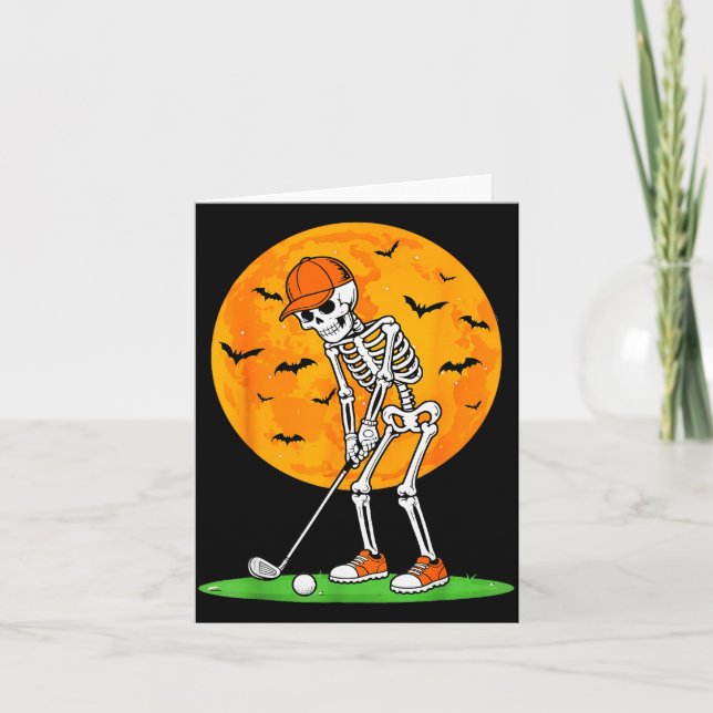Cartão Halloween Golf Skeleton Soky Golfer Halloween Golf (Frente)