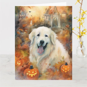 Cartão Halloween Great Pyrenees Com Abóboras Assustador