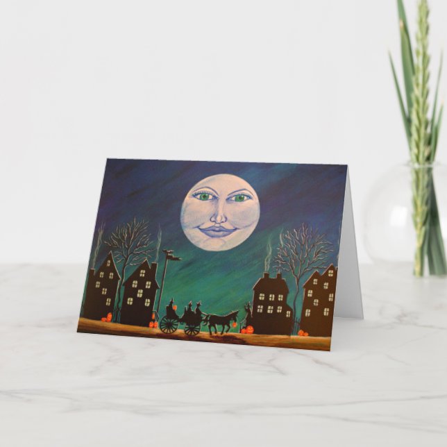 Cartão Halloween Greeting Card,witches,black,cat,moon (Frente)