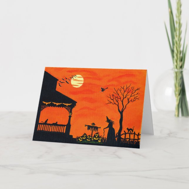 Cartão Halloween Greeting Card,witches,black,cats,skull (Frente)